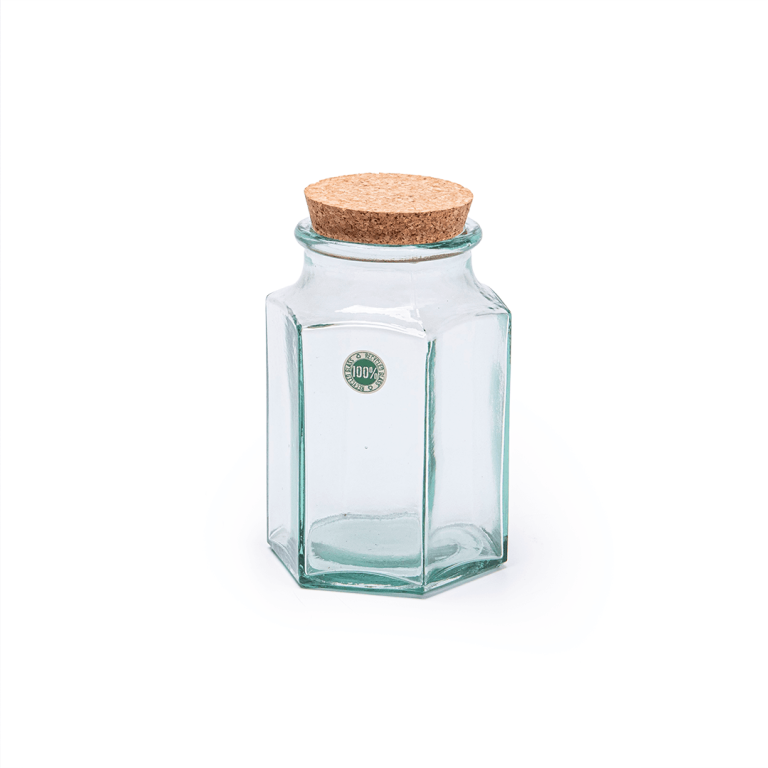VIDRO RECICLADO -  Frasco Hexagonal Tampa 14x21cm - Image 3